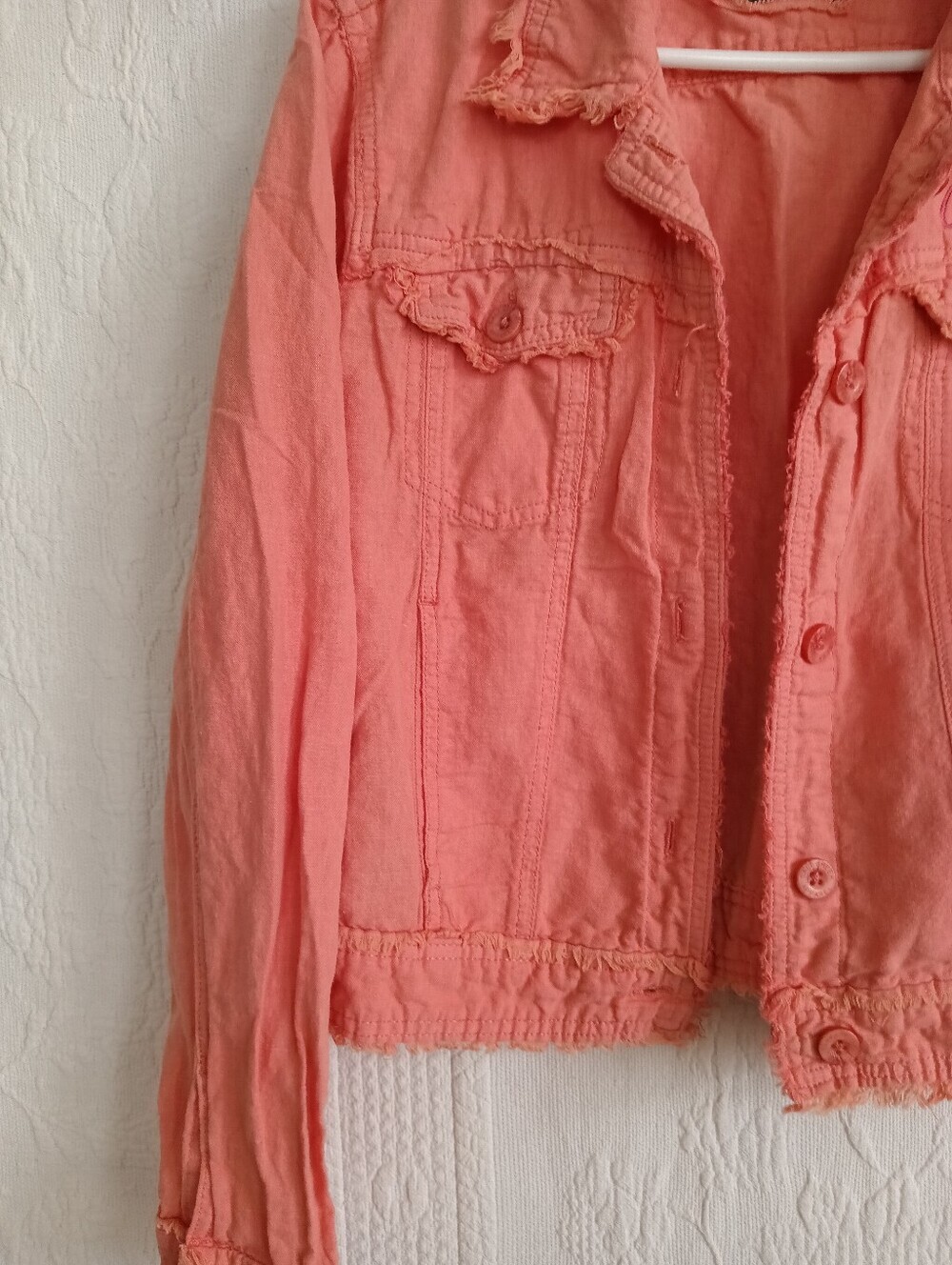 Colorado Logo Denim Jacket Coral Pink Frayed Edges Lightweight - Picture 4 of 13